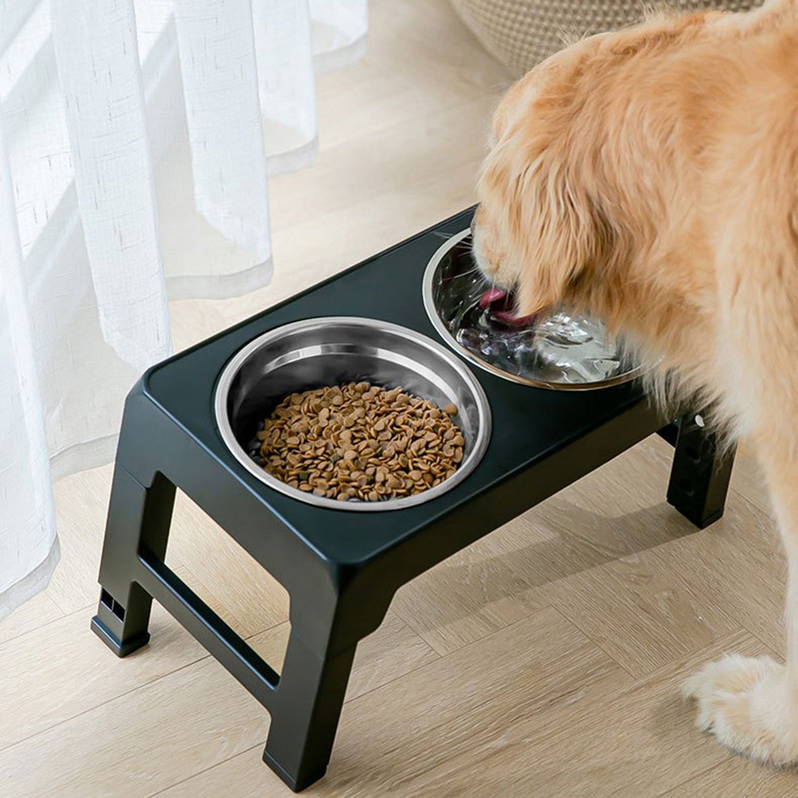 Elevated Dog Bowls Adjustable Raised Dog Bowl Stand with Double Stainless Steel Dog Food Bowls Adjusts to 3 Heights, 7.87”, 9.84”, 11.8 inch
