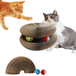 Foldable Cat Scratching Board with Toy Bell Ball, Magic Circular Scratching Box Corrugated Interactive Cat Scratching Toy