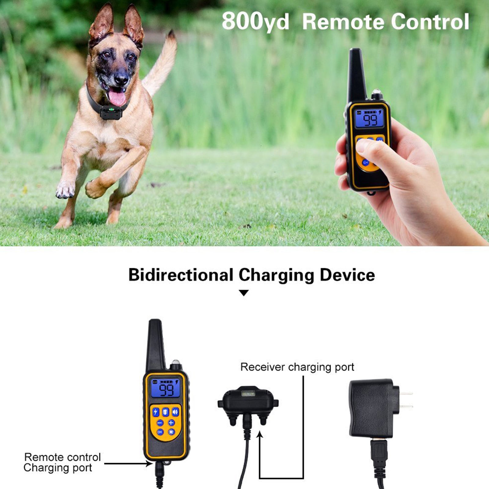 Dog Bark Collar with Shock Vibration Sound Adjustable levels Waterproof with Transmitter for Small Medium Large Dogs, Orange/Black
