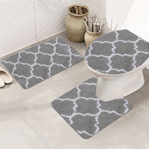 3 Pieces Bathroom Rugs Super Absorbent Luxury Shaggy Anti Slip Bath Mats Set