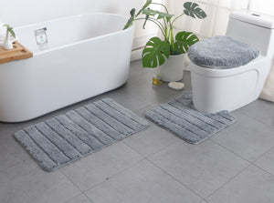 Stripe Bathroom Rugs Bath Mats for Bathroom Luxury Soft Anti-Slip 3 PCS Mats Set Absorbent Bath Rugs Machine Washable