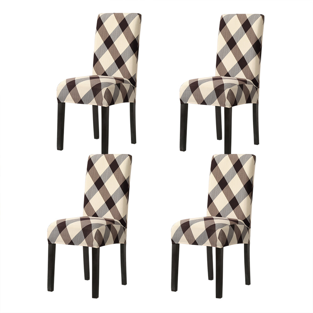 Set of 4 Chair Slipcovers Removable Universal Stretch Elastic Gingham Chair Protector Covers for Dining Room, Restaurant, Hotel, Banquet, Ceremony, Classic Plaid