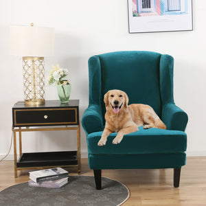 Wingback Chair Sofa Slipcover Velvet Plush High Stretch Cover Slip Resistant Furniture Protector
