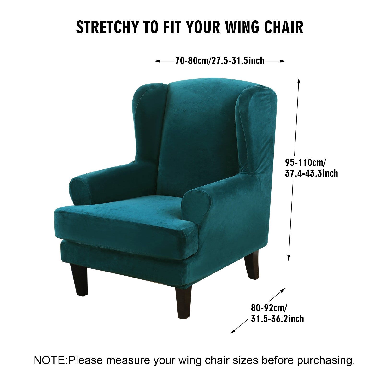 Wingback Chair Sofa Slipcover Velvet Plush High Stretch Cover Slip Resistant Furniture Protector