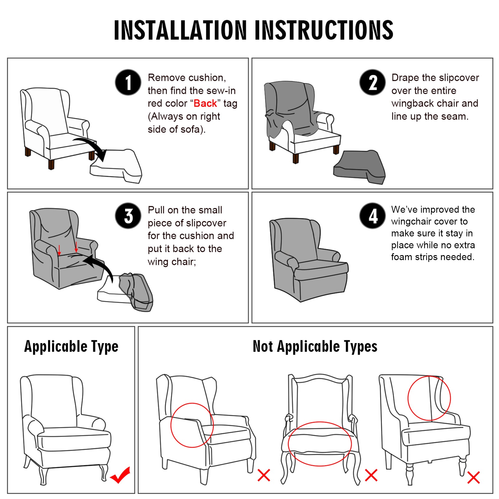 Wingback Chair Sofa Slipcover Velvet Plush High Stretch Cover Slip Resistant Furniture Protector