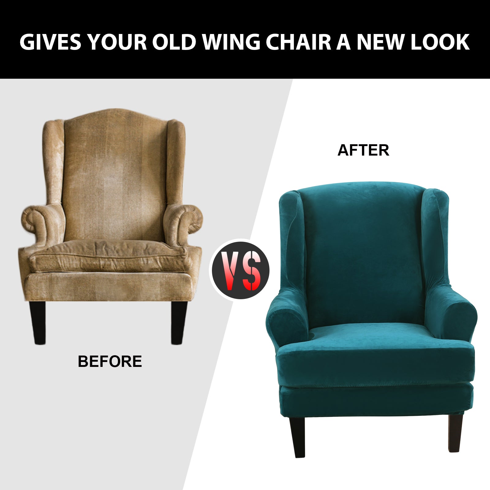 Wingback Chair Sofa Slipcover Velvet Plush High Stretch Cover Slip Resistant Furniture Protector