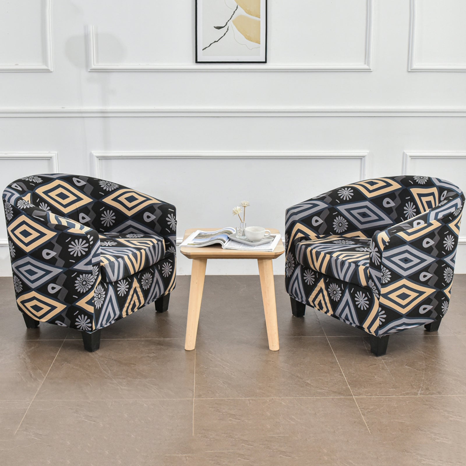 2 Pieces Stretch Couch Slipcover Printed Club Chair Slipcover Geometric Pattern Tub Chair Slipcover, 20 Style