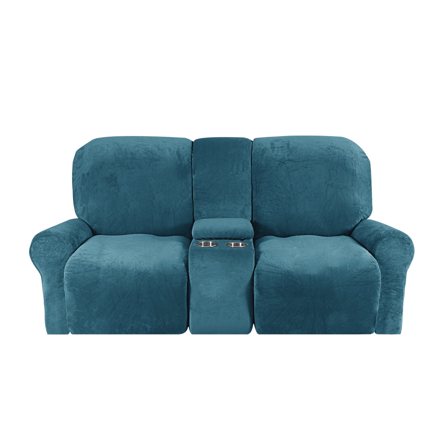 Love-seat Recliner Cover-with Cup Holders-2 Seats-Velvet-Light blue