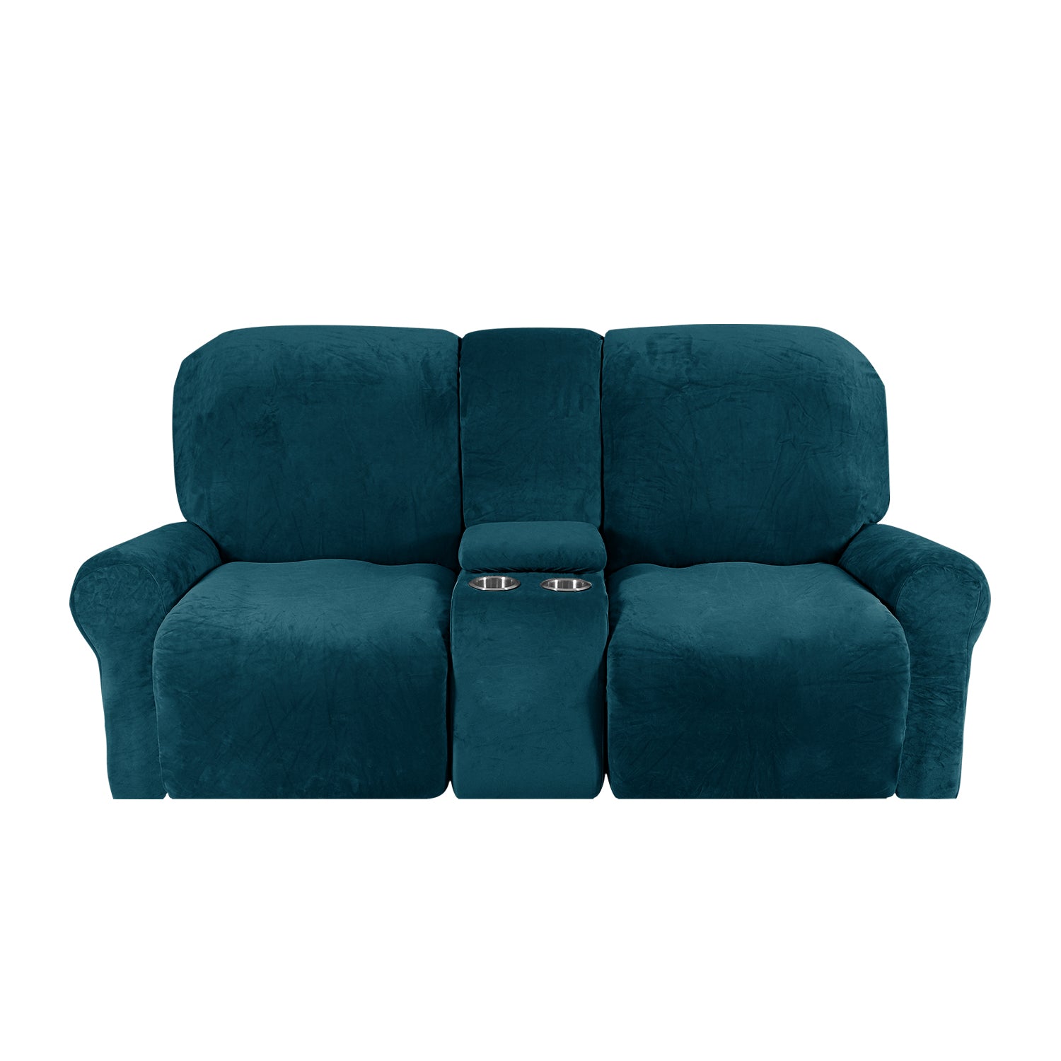 Love-seat Recliner Cover-with Cup Holders-2 Seats-Velvet-Dark blue