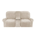 Love-seat Recliner Cover-with Cup Holders-2 Seats-Velvet-Light yellow
