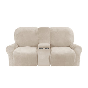 Love-seat Recliner Cover-with Cup Holders-2 Seats-Velvet-Light yellow