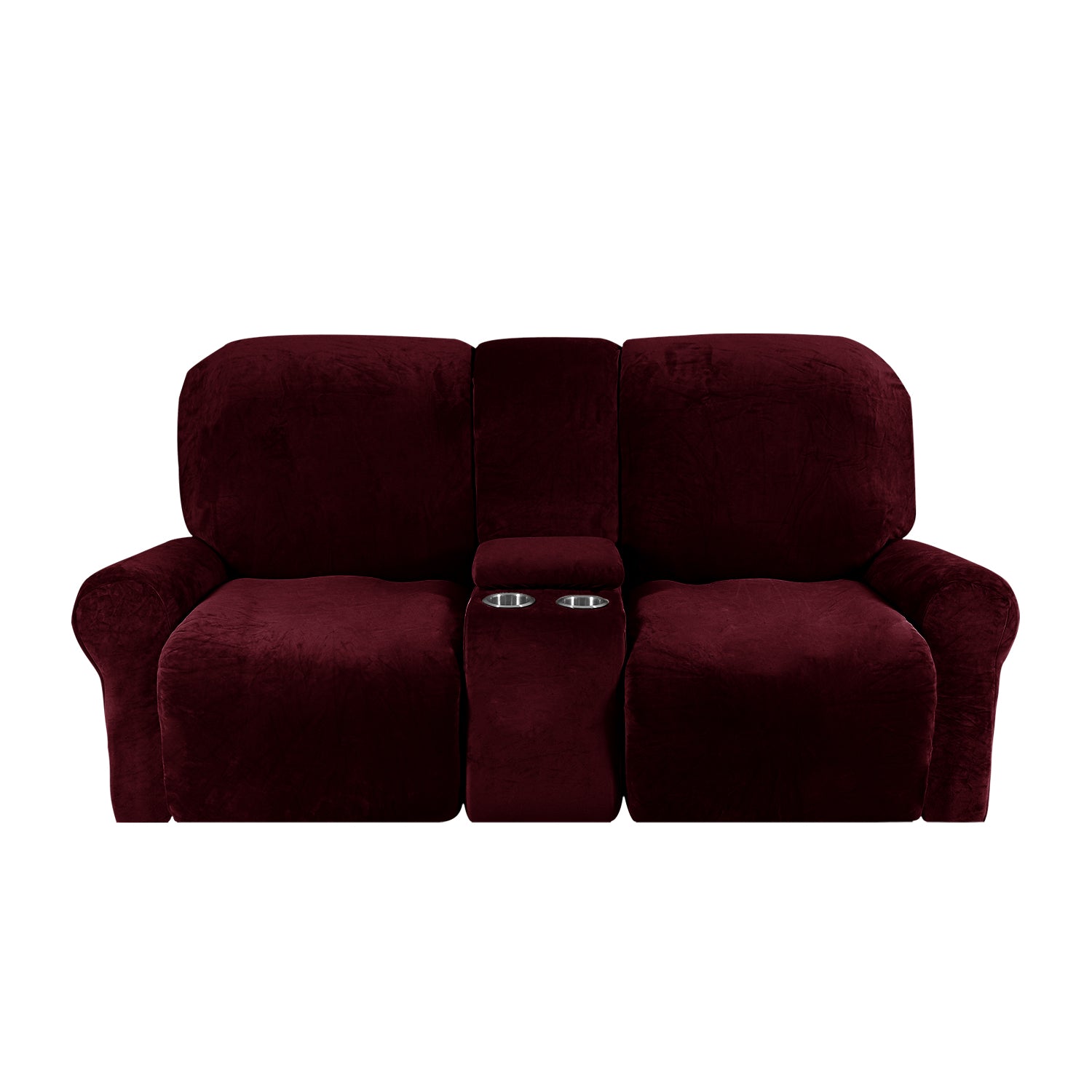 Love-seat Recliner Cover-with Cup Holders-2 Seats-Velvet-Red