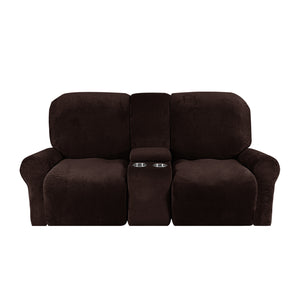 Love-seat Recliner Cover-with Cup Holders-2 Seats-Velvet-Brown