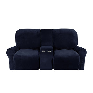 Love-seat Recliner Cover-with Cup Holders-2 Seats-Velvet-Black blue