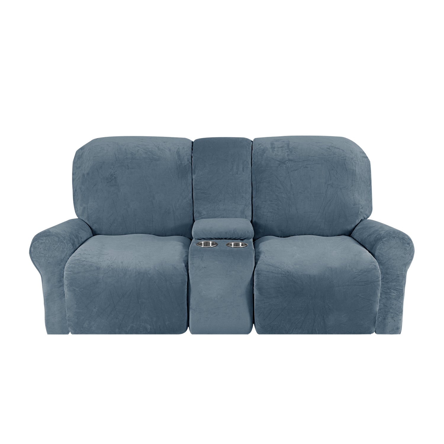 Love-seat Recliner Cover-with Cup Holders-2 Seats-Velvet-Gray blue