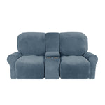 Love-seat Recliner Cover-with Cup Holders-2 Seats-Velvet-Gray blue