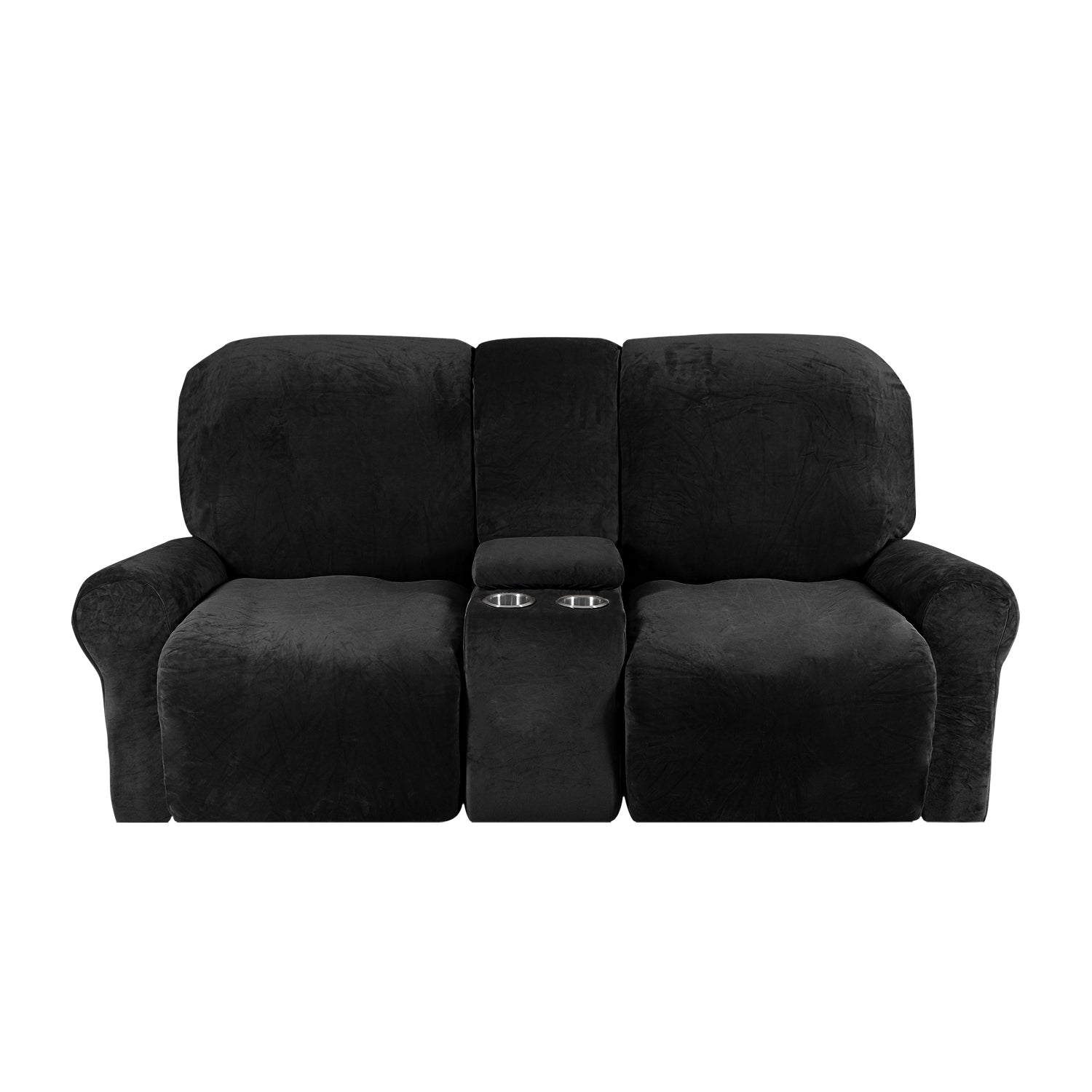 Love-seat Recliner Cover-with Cup Holders-2 Seats-Velvet-Black