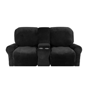 Love-seat Recliner Cover-with Cup Holders-2 Seats-Velvet-Black