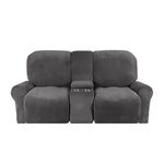 Love-seat Recliner Cover-with Cup Holders-2 Seats-Velvet-Grey
