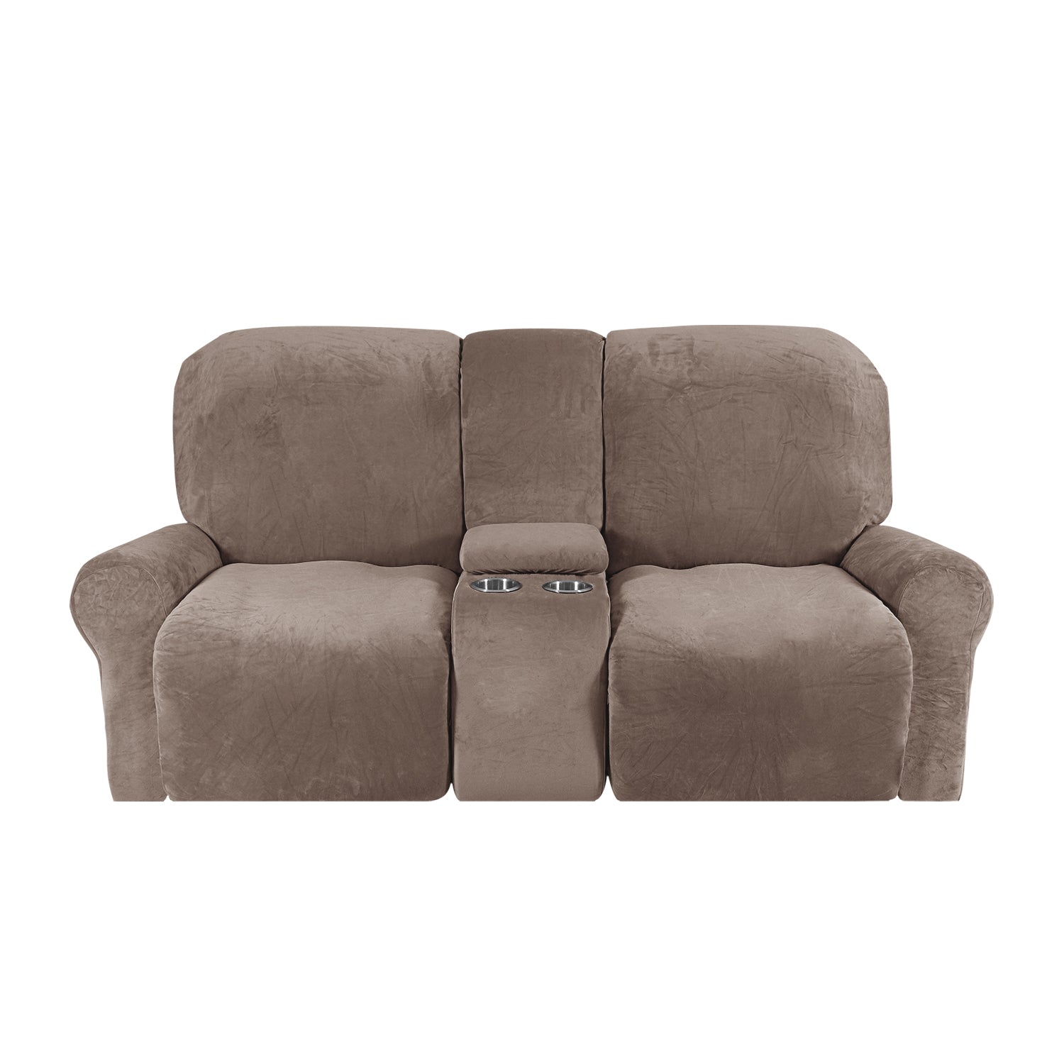 Love-seat Recliner Cover-with Cup Holders-2 Seats-Velvet-Grey Coffee