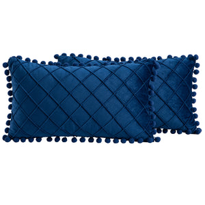 2 PCS Throw Pillow Covers with Pom-poms Soft Plush Velvet Decorative Luxury Style Cushion Case Pillow Shell for Sofa Bedroom, 12 Colors