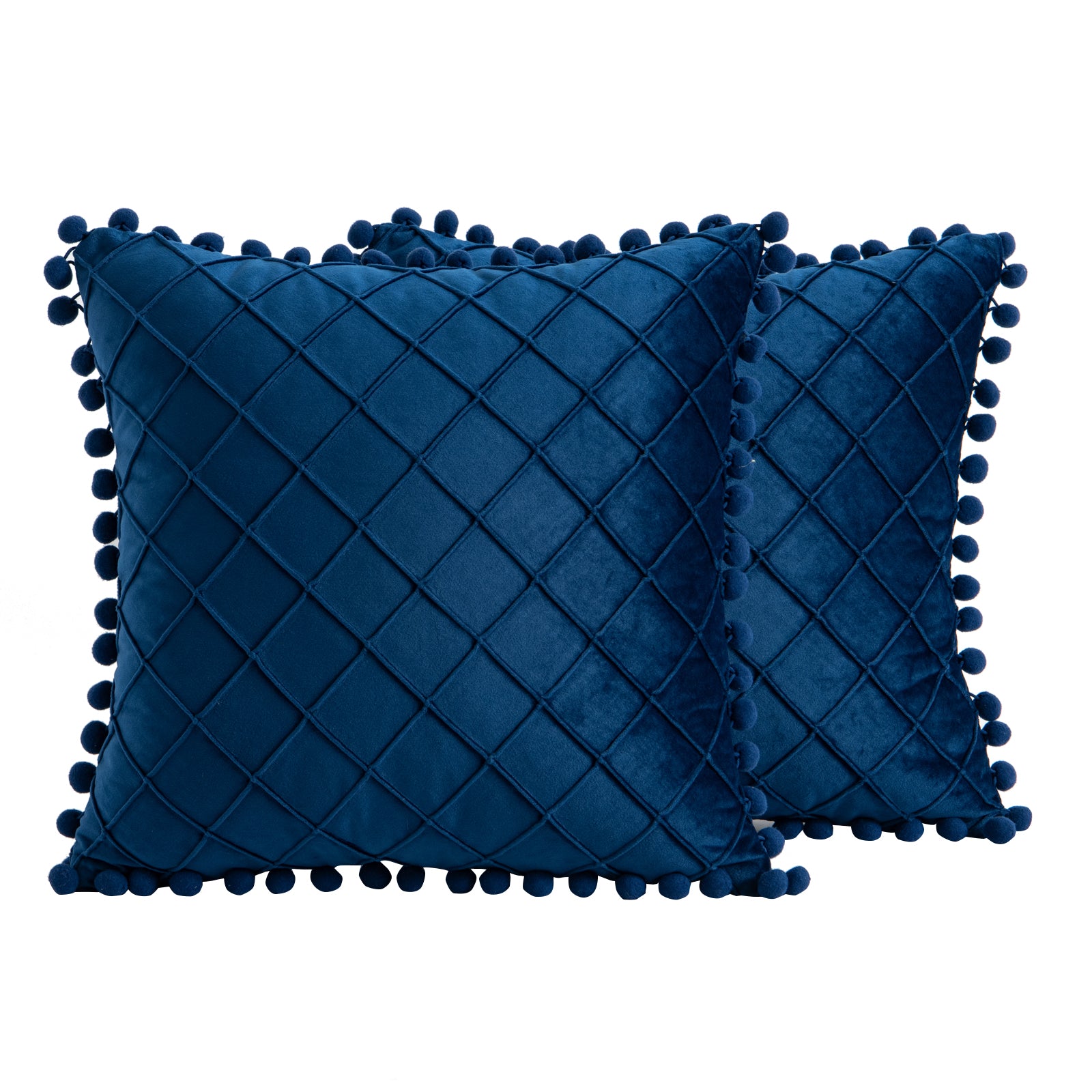 2 PCS Throw Pillow Covers with Pom-poms Soft Plush Velvet Decorative Luxury Style Cushion Case Pillow Shell for Sofa Bedroom, 12 Colors