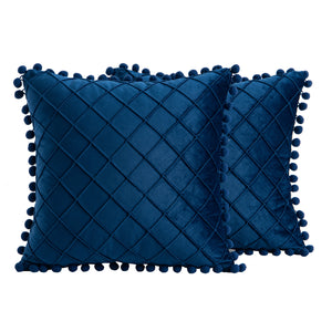 2 PCS Throw Pillow Covers with Pom-poms Soft Plush Velvet Decorative Luxury Style Cushion Case Pillow Shell for Sofa Bedroom, 12 Colors