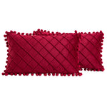 2 PCS Throw Pillow Covers with Pom-poms Soft Plush Velvet Decorative Luxury Style Cushion Case Pillow Shell for Sofa Bedroom, 12 Colors
