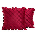 2 PCS Throw Pillow Covers with Pom-poms Soft Plush Velvet Decorative Luxury Style Cushion Case Pillow Shell for Sofa Bedroom, 12 Colors