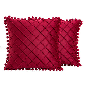 2 PCS Throw Pillow Covers with Pom-poms Soft Plush Velvet Decorative Luxury Style Cushion Case Pillow Shell for Sofa Bedroom, 12 Colors