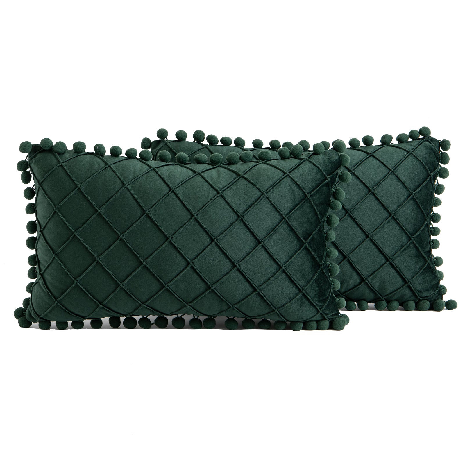 2 PCS Throw Pillow Covers with Pom-poms Soft Plush Velvet Decorative Luxury Style Cushion Case Pillow Shell for Sofa Bedroom, 12 Colors
