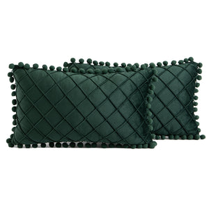 2 PCS Throw Pillow Covers with Pom-poms Soft Plush Velvet Decorative Luxury Style Cushion Case Pillow Shell for Sofa Bedroom, 12 Colors