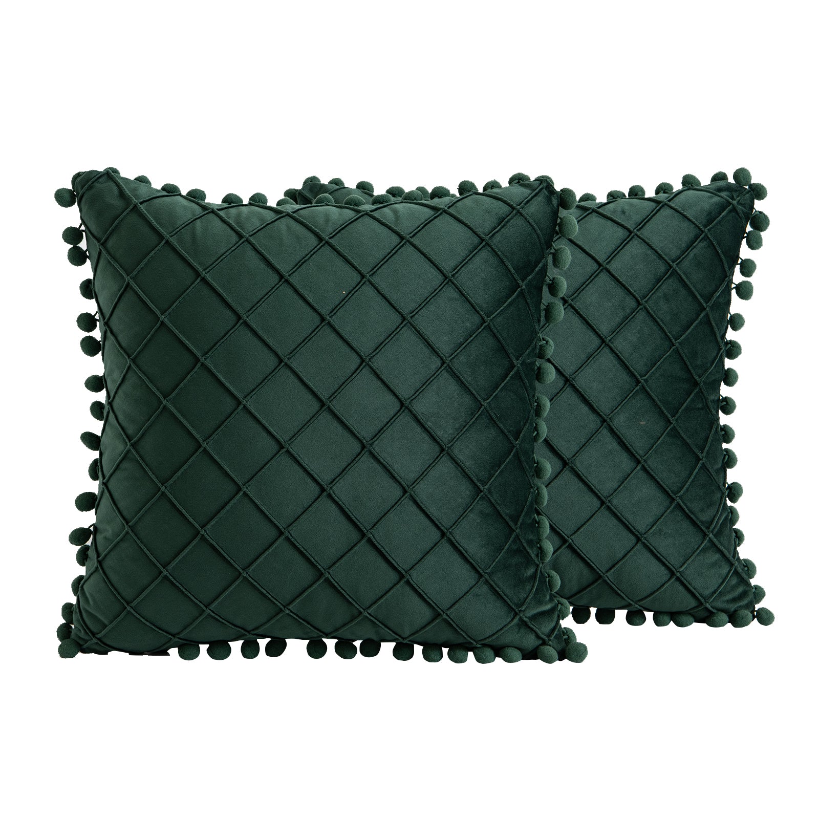 2 PCS Throw Pillow Covers with Pom-poms Soft Plush Velvet Decorative Luxury Style Cushion Case Pillow Shell for Sofa Bedroom, 12 Colors