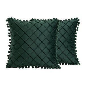 2 PCS Throw Pillow Covers with Pom-poms Soft Plush Velvet Decorative Luxury Style Cushion Case Pillow Shell for Sofa Bedroom, 12 Colors