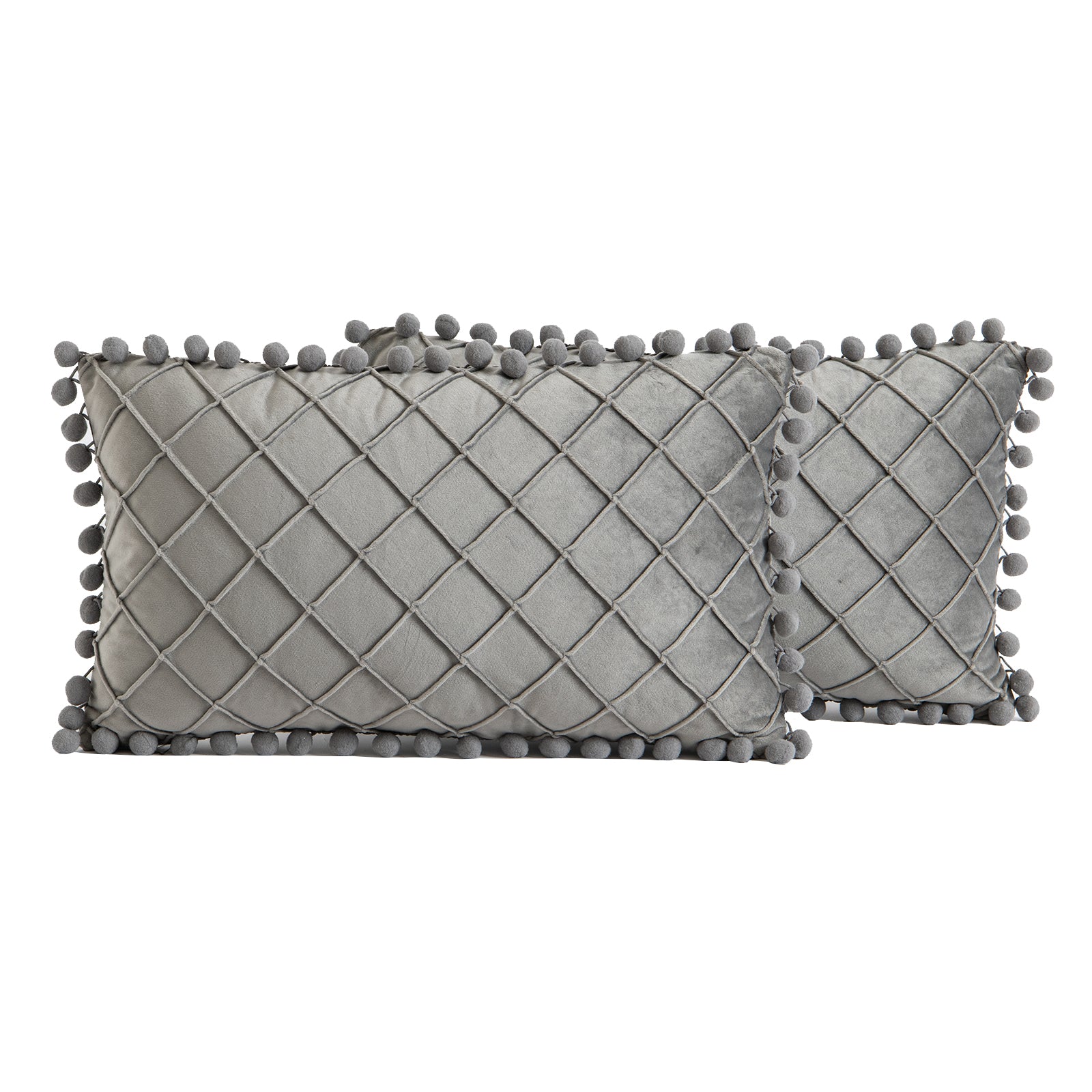 2 PCS Throw Pillow Covers with Pom-poms Soft Plush Velvet Decorative Luxury Style Cushion Case Pillow Shell for Sofa Bedroom, 12 Colors