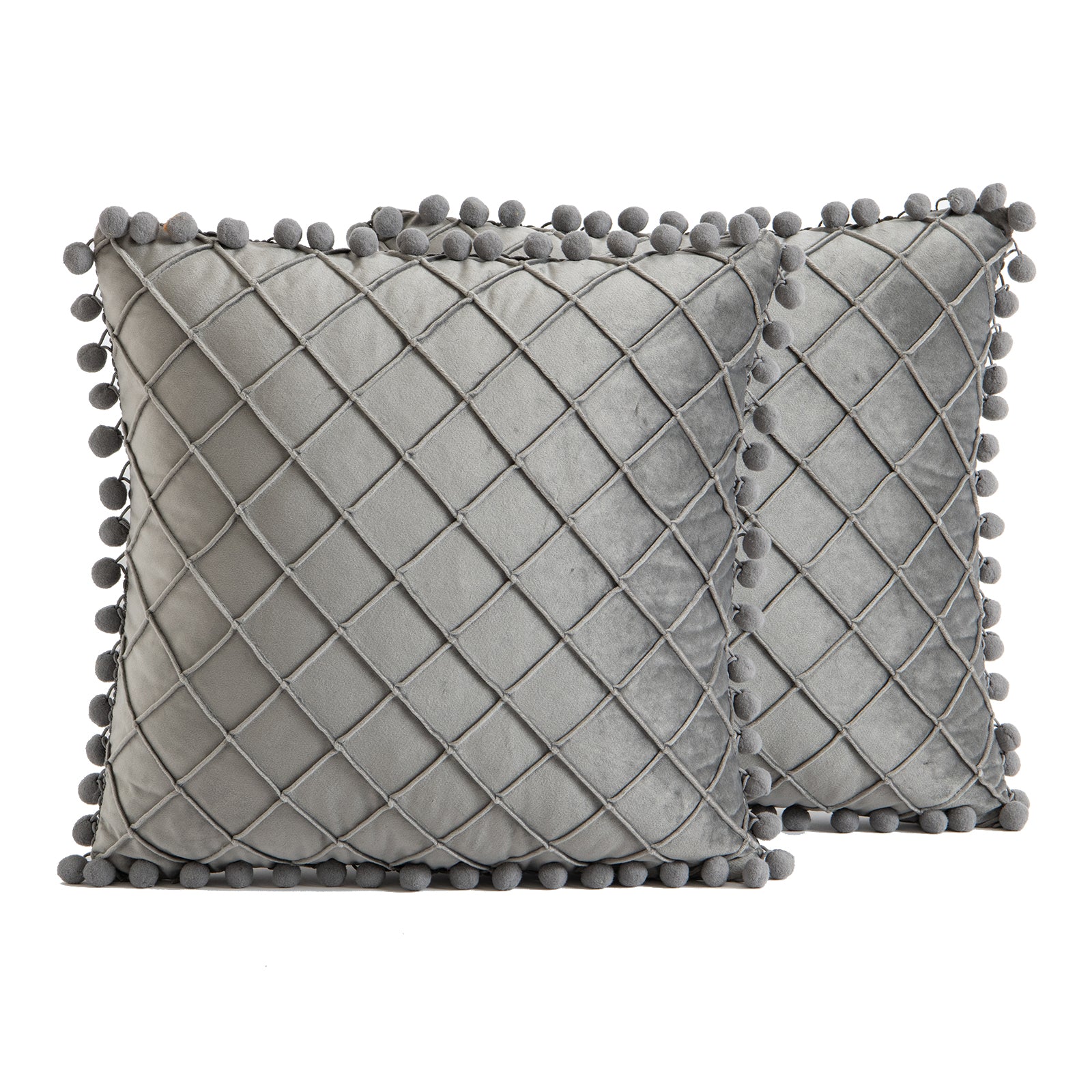 2 PCS Throw Pillow Covers with Pom-poms Soft Plush Velvet Decorative Luxury Style Cushion Case Pillow Shell for Sofa Bedroom, 12 Colors