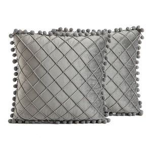 2 PCS Throw Pillow Covers with Pom-poms Soft Plush Velvet Decorative Luxury Style Cushion Case Pillow Shell for Sofa Bedroom, 12 Colors