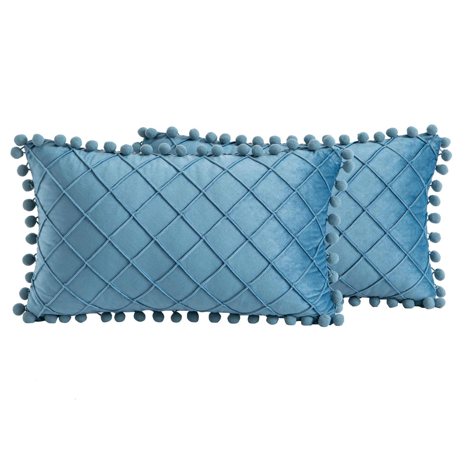 2 PCS Throw Pillow Covers with Pom-poms Soft Plush Velvet Decorative Luxury Style Cushion Case Pillow Shell for Sofa Bedroom, 12 Colors