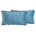 2 PCS Throw Pillow Covers with Pom-poms Soft Plush Velvet Decorative Luxury Style Cushion Case Pillow Shell for Sofa Bedroom, 12 Colors