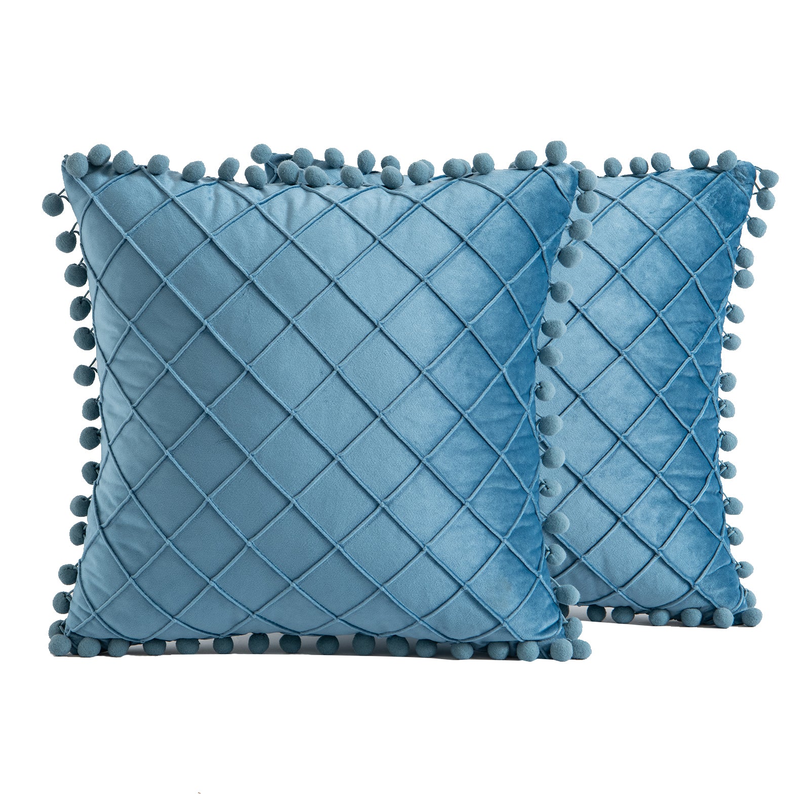 2 PCS Throw Pillow Covers with Pom-poms Soft Plush Velvet Decorative Luxury Style Cushion Case Pillow Shell for Sofa Bedroom, 12 Colors