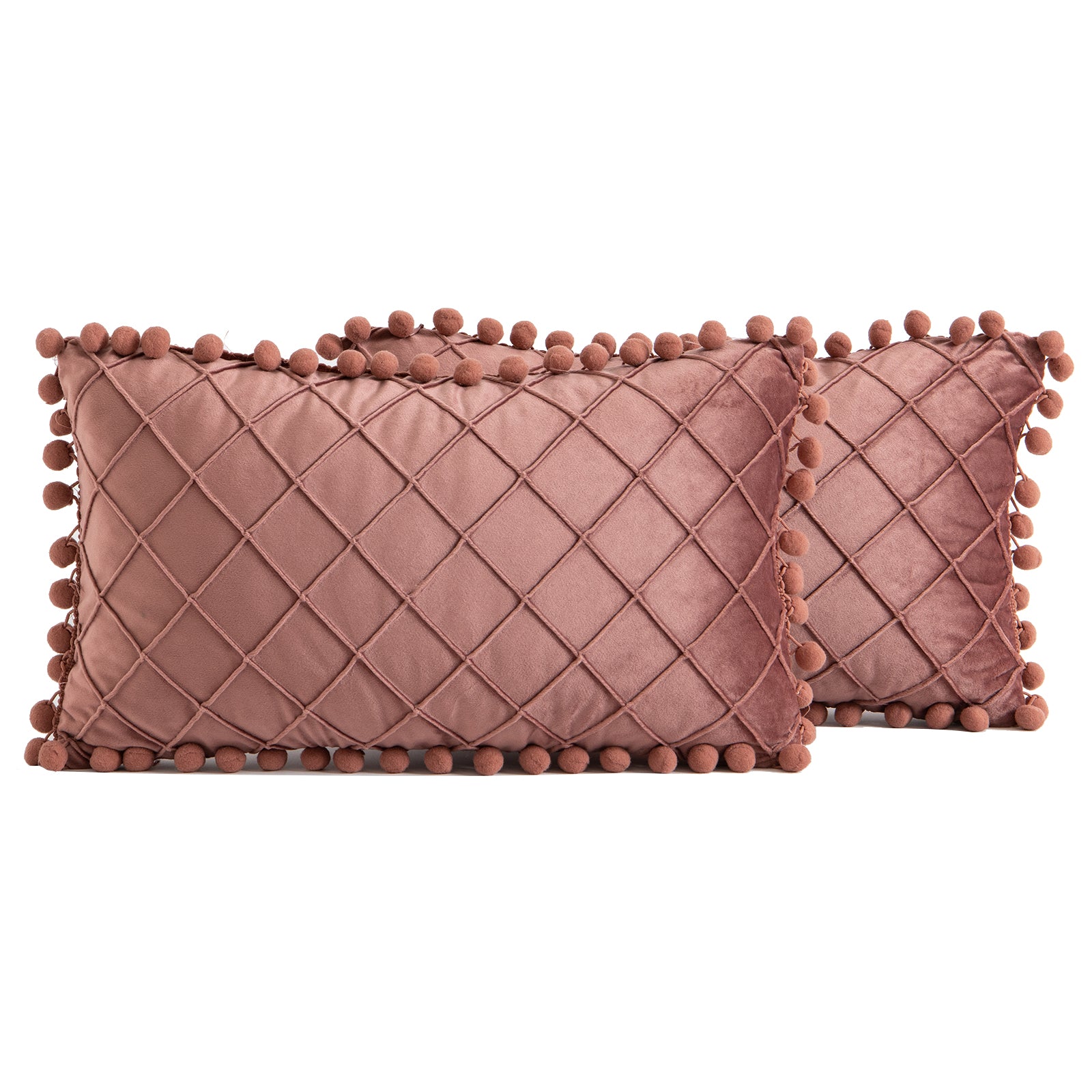 2 PCS Throw Pillow Covers with Pom-poms Soft Plush Velvet Decorative Luxury Style Cushion Case Pillow Shell for Sofa Bedroom, 12 Colors