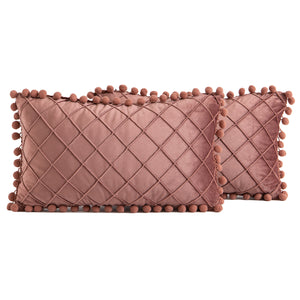 2 PCS Throw Pillow Covers with Pom-poms Soft Plush Velvet Decorative Luxury Style Cushion Case Pillow Shell for Sofa Bedroom, 12 Colors