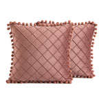 2 PCS Throw Pillow Covers with Pom-poms Soft Plush Velvet Decorative Luxury Style Cushion Case Pillow Shell for Sofa Bedroom, 12 Colors