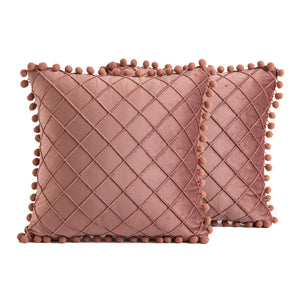 2 PCS Throw Pillow Covers with Pom-poms Soft Plush Velvet Decorative Luxury Style Cushion Case Pillow Shell for Sofa Bedroom, 12 Colors