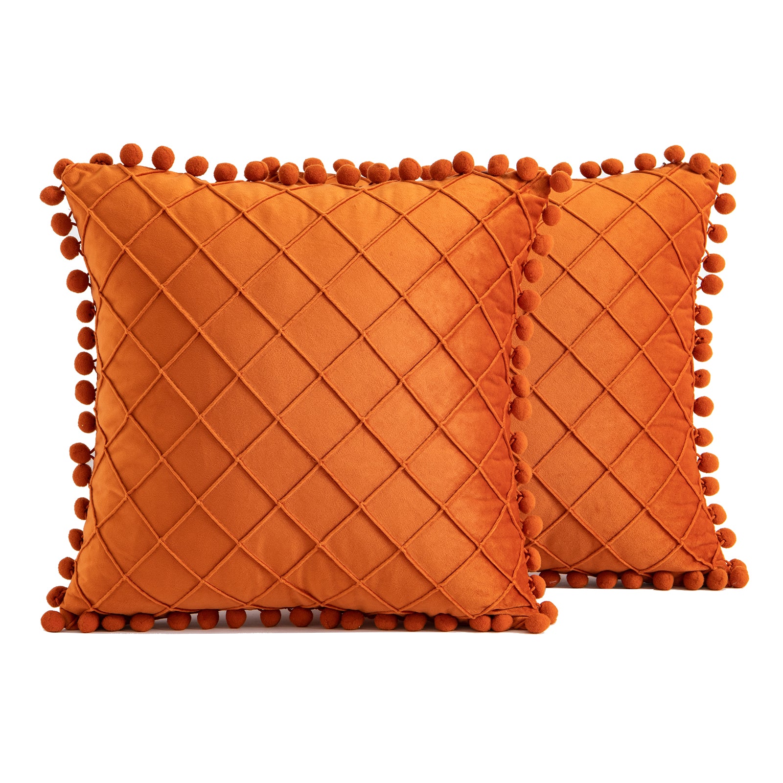 2 PCS Throw Pillow Covers with Pom-poms Soft Plush Velvet Decorative Luxury Style Cushion Case Pillow Shell for Sofa Bedroom, 12 Colors