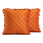 2 PCS Throw Pillow Covers with Pom-poms Soft Plush Velvet Decorative Luxury Style Cushion Case Pillow Shell for Sofa Bedroom, 12 Colors
