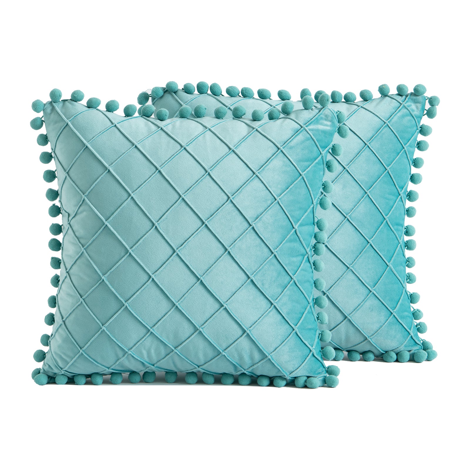 2 PCS Throw Pillow Covers with Pom-poms Soft Plush Velvet Decorative Luxury Style Cushion Case Pillow Shell for Sofa Bedroom, 12 Colors