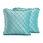 2 PCS Throw Pillow Covers with Pom-poms Soft Plush Velvet Decorative Luxury Style Cushion Case Pillow Shell for Sofa Bedroom, 12 Colors