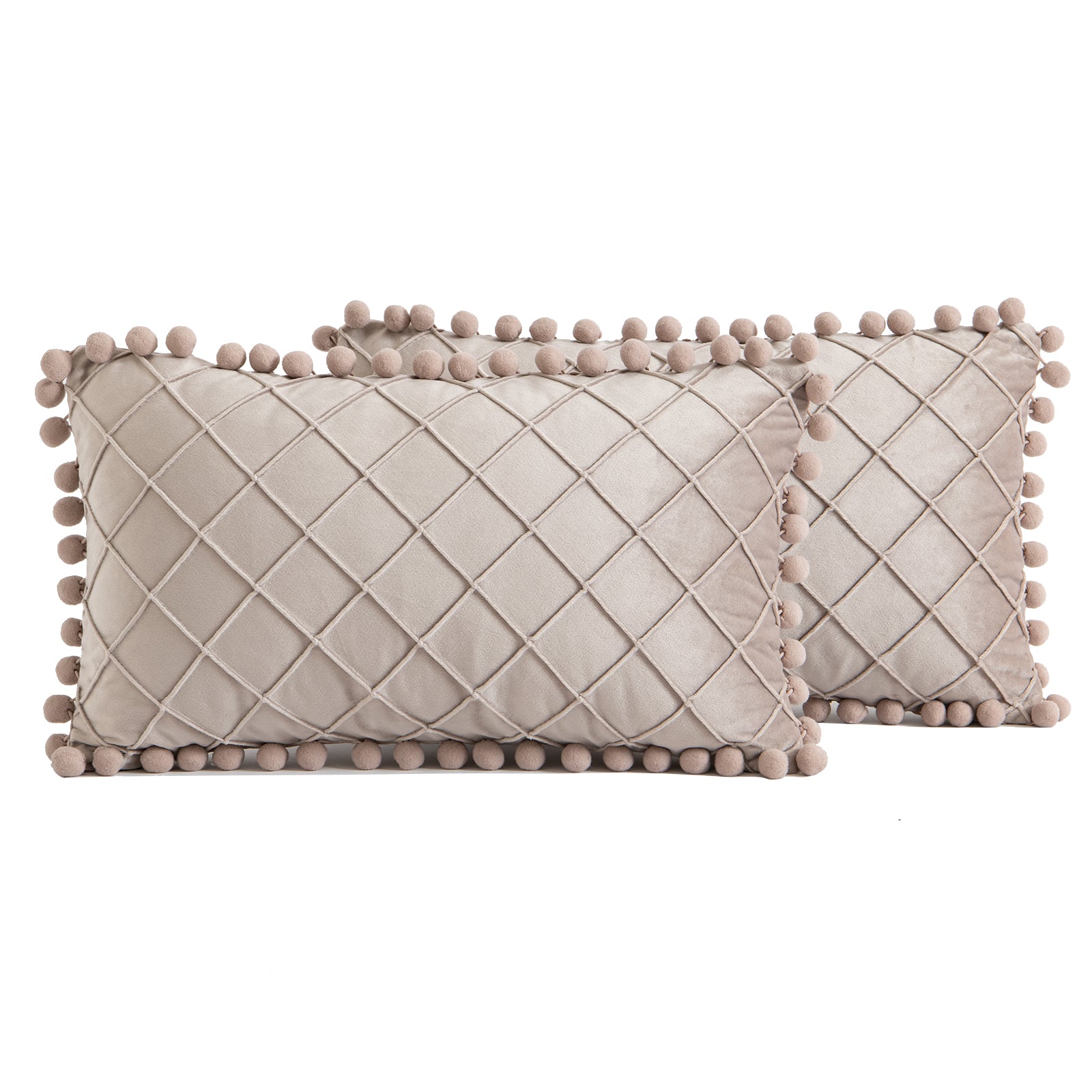 2 PCS Throw Pillow Covers with Pom-poms Soft Plush Velvet Decorative Luxury Style Cushion Case Pillow Shell for Sofa Bedroom, 12 Colors