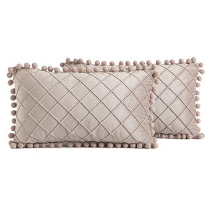 2 PCS Throw Pillow Covers with Pom-poms Soft Plush Velvet Decorative Luxury Style Cushion Case Pillow Shell for Sofa Bedroom, 12 Colors